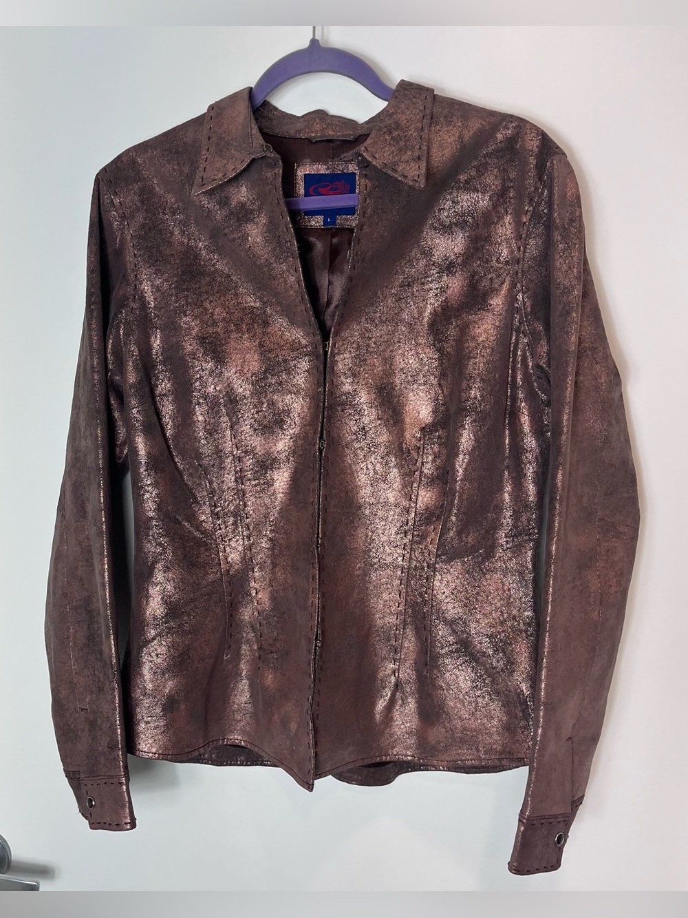 Roper Western Leather Jacket Women‎ Metallic Bronze Brown Hook Rodeo Cowgirl L